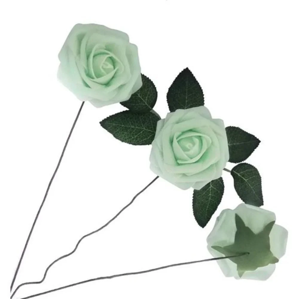 Artificial Flowers 50PCS Real Looking Mint Green Fake Roses with Stem